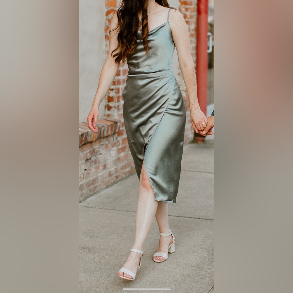 Sage/Grey Satin Slip Dress